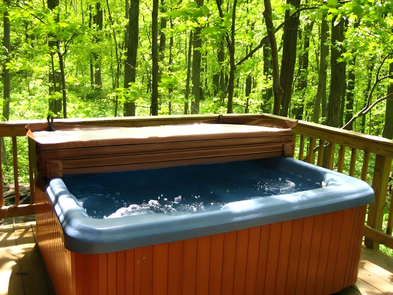 Actual private hot tub at a Hot Tub Heaven cabin near Front Royal Virginia